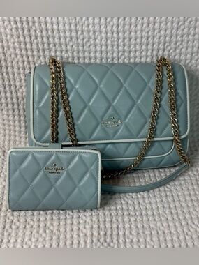 Kate Spade Carey Colorblock Quilted Leather Bag in Wild Sage with Wallet